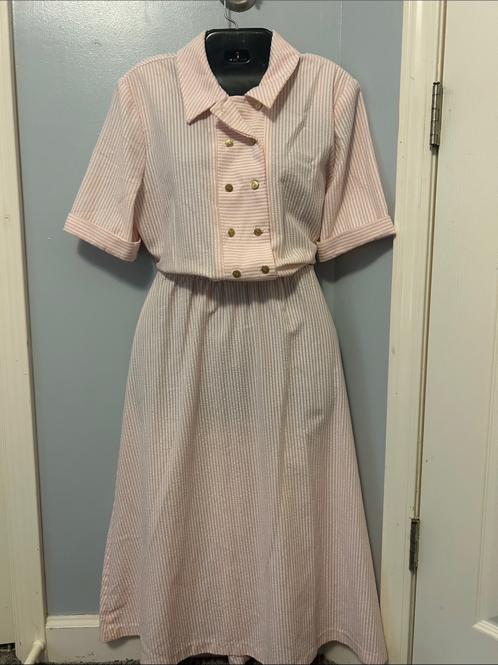 Vintage 1980s does 1950s Kenny Classics Striped Seersucker Pink Dress